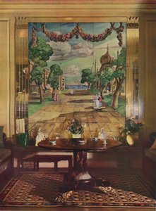 Panel zobrazující Regency Brighton, lemovaný zrcadlovými skleněnými pilastry, 1933. od Unbekannt