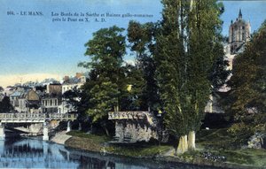 Pays de la Loire, Sarthe (72), Le Mans: břehy Sarthe a římské ruiny Gallo poblíž „mostu X““ - Pohlednice konec 19.-20. od Unbekannt