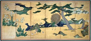 Borovice a pávi, japonské období Edo, počátek 17. století od Unbekannt
