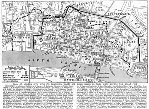Plán City of London zobrazující kostely, oddělení a cechovní síně, 1926-1927 od Unbekannt