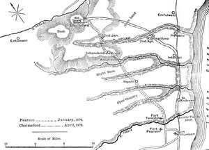 Plán pochodů Pearson Jan., 1879 a Chelmsford dubna, 1879 do Etschowe, c1880 od Unbekannt