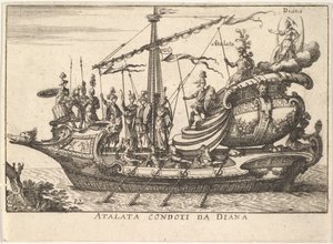 Talíř 12: Atalanta vedená Dianou Atalata condoti da Diana, doprovázená válečníky s ..., 1664. od Unbekannt