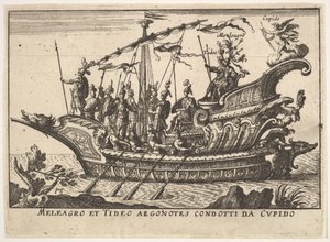 Talíř 13: Argonauti Meleager a Tydeus vedení Cupidem Meleagro et Tideo Argonotes condotti..., 1664 od Unbekannt