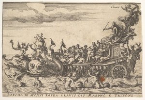 Deska 16: Loď hudebníků s bohem moře Claucusem a tritony Barcha di musici rapra C..., 1664. od Unbekannt