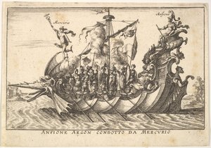 Talíř 2: Argonautský Amphion vedený Merkurem Anfione Argonem. Condotto da Mercurio, s..., 1664. od Unbekannt