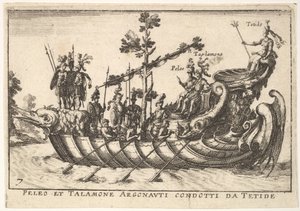 Deska 7: Peleus a Talamone v čele s Argonauty z Tetid, z Velkolepé přehlídky v..., 1664. od Unbekannt