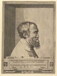 Portrét Michelangela z profilu směřující doprava zasazený do výklenku, 1545. od Unbekannt