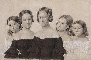 Portrét sester Jelisavety, Marie, Praskovje, Alexandry a Anny Djakových, konec 30. let 19. století od Unbekannt