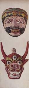 Primitivní kultury v rituálních a festivalových maskách - Festivalová maska a maska kravského obličeje, c1935 od Unbekannt