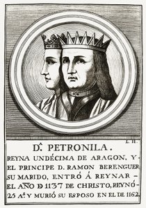 Raimond Berenger IV z Barcelony a Petronilla Queen of Aragon, rytina. od Unbekannt