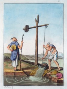 Zvyšování vody pomocí shaduf, Čína, 1825-1835 od Unbekannt