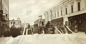 Revoluční barikády na Selezněvskaja ulici, Moskva, Rusko, během povstání v roce 1905 od Unbekannt