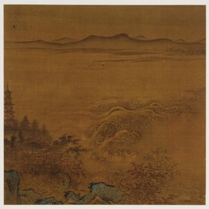 Říční krajina: pagoda, zpěněné peřeje, vzdálené kopce, dynastie Ming, 1368-1644. od Unbekannt