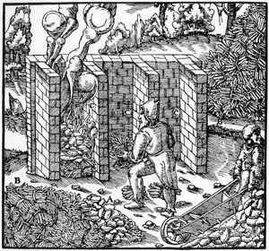 Pražení měděné rudy v peci při C, 1556 od Unbekannt