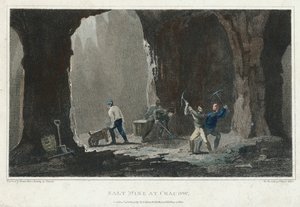 Kamenná sůl: Horníci při práci v solném dole poblíž Krakova, Polsko, c1820 od Unbekannt