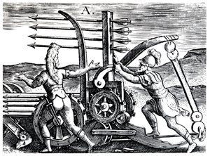 Římští vojáci používající válečný motor vystřelující několik šípů, 1605 od Unbekannt
