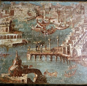 Římská nástěnná malba přístavní scény, Stabiae, poblíž Pompejí, Itálie od Unbekannt