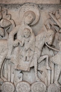 Románský basreliéf z hlavního města v katedrále Autun zobrazující Útěk do Egypta, Autun, Francie od Unbekannt