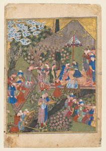 Královská hostina v zahradě, strana pravého folia z dvoulistového frontispisu..., c. 1440. od Unbekannt