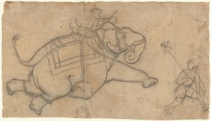 Running Elephant recto, Cvičný list náčrtů slonů verso, polovina 18. století. od Unbekannt