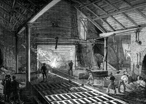 Spouštění roztaveného železa do prasat, c1880 od Unbekannt