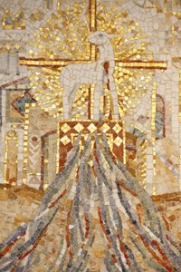 Bazilika opatství Saint-Maurice, Mozaika od Madeleine Diener, Beránek Boží a 7 kanálů symbolizujících stvoření, Saint-Maurice, Suisse od Unbekannt