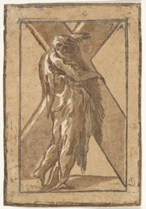 Svatý Ondřej stojící z profilu držící velký kříž ze série Dvanácti Apo..., ca. 1540-50. od Unbekannt