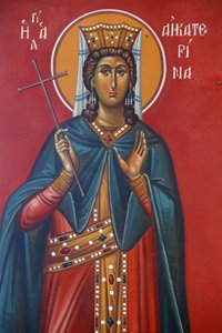 Freska Sainte Kathrine v kostele svatého kříže, Pedoulas, 20150510, Pedoulas, Kypr od Unbekannt