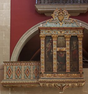 Svatyně (El Miracle). Kostel. Interiér. Varhany. Dřevěná polychromovaná konstrukce. Tři obrazy na plátně (?). 1593. od Unbekannt