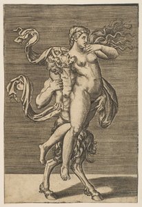 Satyr nesoucí nymfu omezující její pravou paži, ca. 1515-1600. od Unbekannt