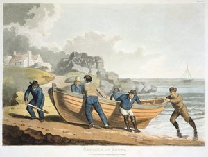 Námořníci táhnoucí člun ze slinku na břeh, 1821 od Unbekannt