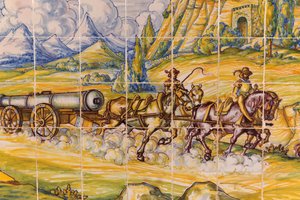 Segovia, provincie Segovia, Španělsko. Moderní keramická malba děla ze 16. století taženého koňmi. (fotografie) od Unbekannt