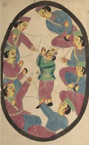 Sedm hrdinů nebo válečníků zabíjejících Abhimanyu, syna Arjuny, 19. století. od Unbekannt