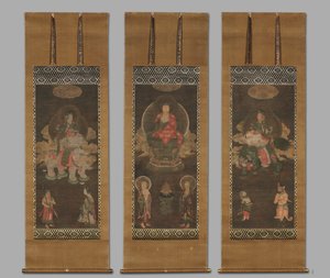 Triáda Šákjamuni: Buddha navštěvovaný Mandžušrí a Samantabhadrou, konec 13. století. od Unbekannt