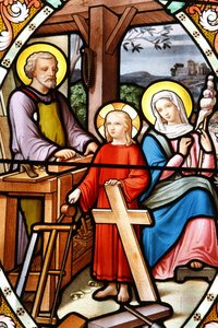 Svatyně Panny Marie z la Salette Okno z barevného skla Ježíš v dílně jeho otce, La Salette, Francie od Unbekannt