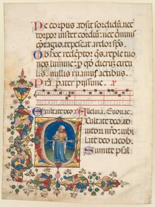Single Leaf Excised from a Choir Psalter: Initial E[exultate Deo] with King David Playing, c 1408. od Unbekannt