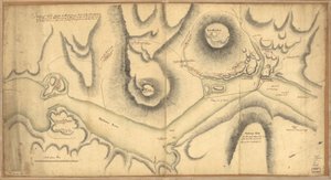 Sketch of Forts Clinton & Montgomery, zaútočili 6. října. 1777 jednotkami pod velením sira Henryho Clintona, K.B., generálporučíka sil H. Maj. a vrchního velitele New Yorcku a jeho závislých částí. od Unbekannt