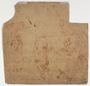 Náčrtky koní a jezdců recto, Náčrtky koní verso, 17. století. od Unbekannt