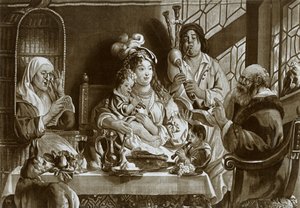 Sopránové zobcové flétny a dudy, bruselský gobelín navržený Jacobusem Jordaensem, 1948 od Unbekannt