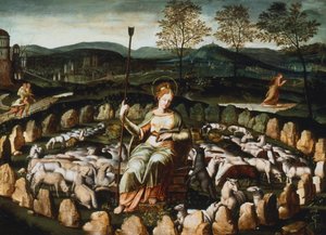 St Genevieve gardant ses moutons St Genevieve sleduje své stádo, 16. století od Unbekannt