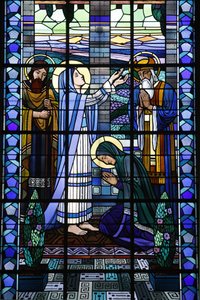 Vitráže v katolickém kostele Notre Dame du Rosaire: Navštívení, Saint-Ouen, Francie od Unbekannt