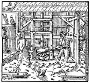 Razítko pro lámání měděných kupelačních koláčů pro další rafinaci, 1556 od Unbekannt