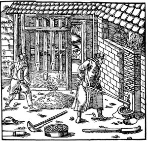 Ražení a pražení rudy k získávání kovu, 1556 od Unbekannt