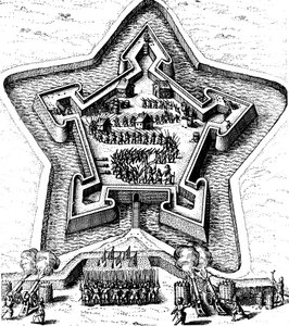 Hvězdná pevnost bráněná příkopem v obležení, 1617-1619 od Unbekannt