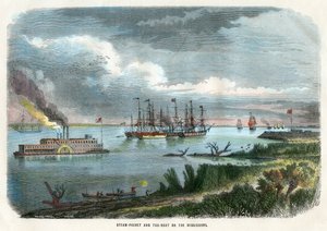 Parní balíček a vlečný člun na Mississippi, USA, c1875 od Unbekannt