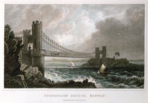 Visutý most přes ústí řeky Conwy, Wales, c1840 od Unbekannt