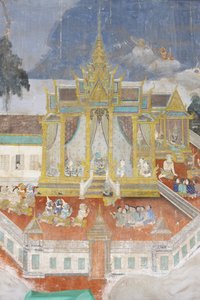 Sylver PagodaTato nástěnná malba zobrazuje scény z Reamker, což je kambodžská nebo khmerská verze klasické hinduistické básně Ramayana, Phnom Penh, Kambodža od Unbekannt