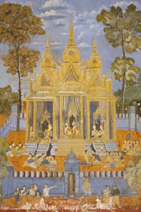 Sylver Pagoda Tato nástěnná malba zobrazuje scény z Reamker, což je kambodžská nebo khmerská verze klasické hinduistické básně Ramayana, Phnom Penh, Kambodža od Unbekannt