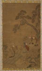 Gobelín: pět mudrců v zahradě pod borovicemi, dynastie Ming až dynastie Qing, 1368-1911. od Unbekannt