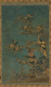 Tapiserie: ovocné stromy a topolovky, dynastie Ming, 1368-1644. od Unbekannt